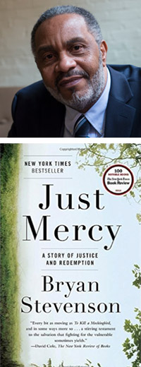 Anthony Ray Hinton and the cover of the book Just Mercy by Bryan Stevenson