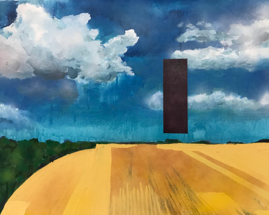 Jon Hittner Painting of sky and ground with abstract shapes