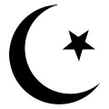 Muslim crescent moon and star symbol.