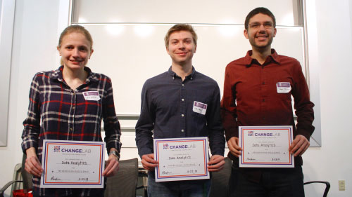 Three ChangeLab winners from Data Science holding up certificates