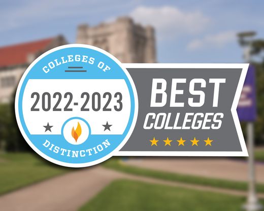 Graphic with a campus photo and College of Distinction badge