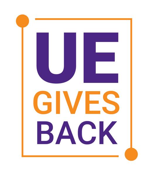 Graphic that reads UE gives back